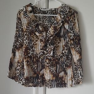 Erin London Animal Print Ruffle Blouse